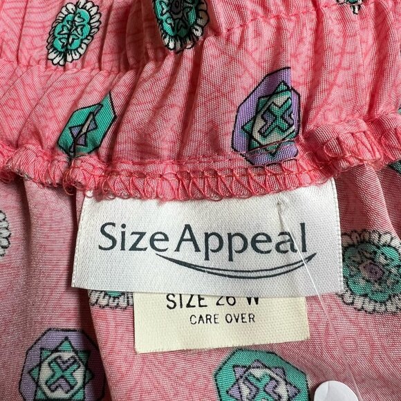 Vintage 80s Pink Patterned Button Down Skirt Elastic Waist Size Appeal Size 26W - Picture 7 of 8